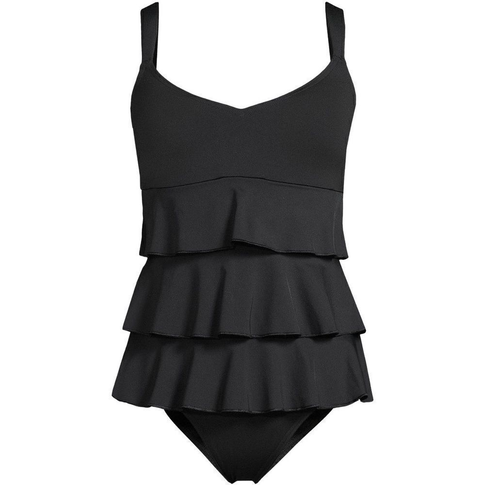 Land's End One Piece smoothing Control Fauxkini One Piece Swimsuit Black Various - Picture 9 of 10